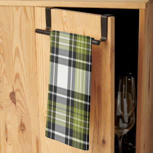 Olive Green And Black Plaid Kitchen Towel