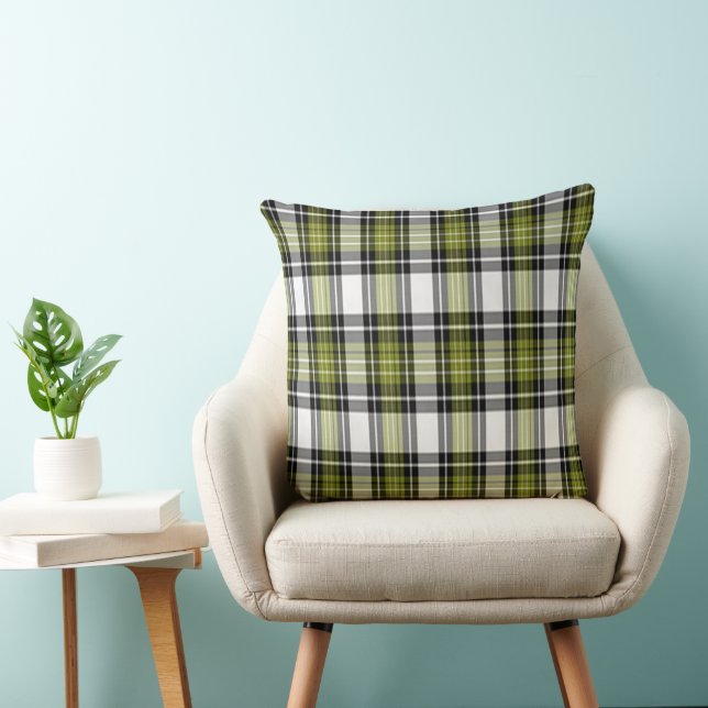 Olive Green And Black Plaid Throw Pillow (Chair)