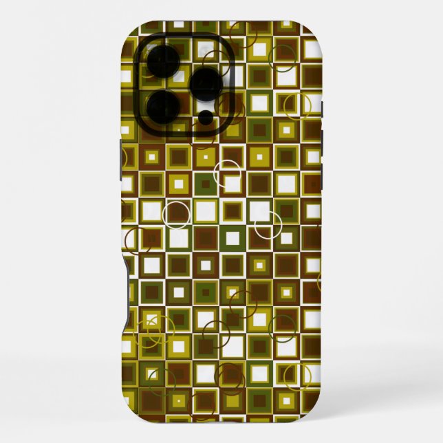 Olive Green and Brown Geometric Square Pattern iPhone Case (Back)