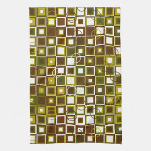 Olive Green and Brown Geometric Square Pattern Kitchen Towel