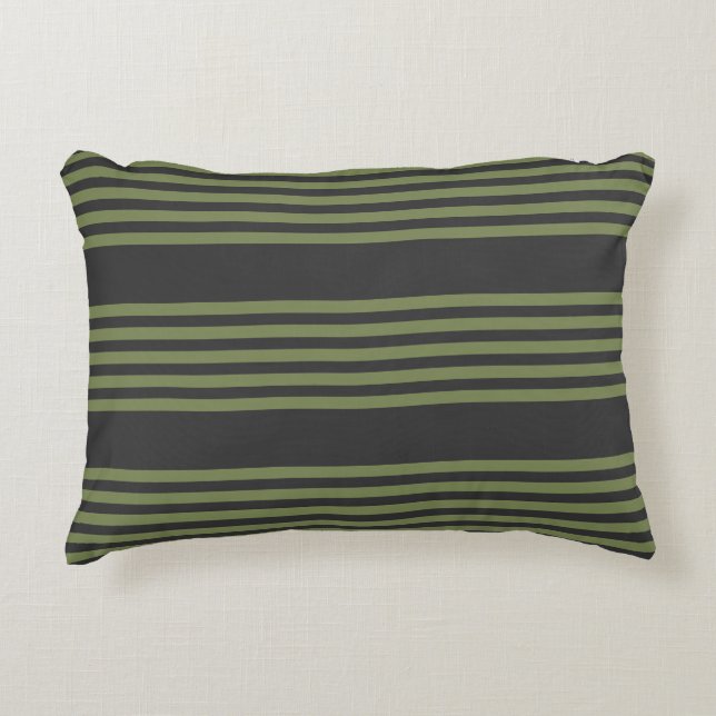 Olive green and charcoal five stripes pattern accent pillow (Front)