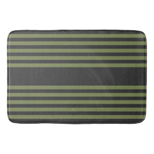 Olive green and charcoal five stripes pattern bath mat