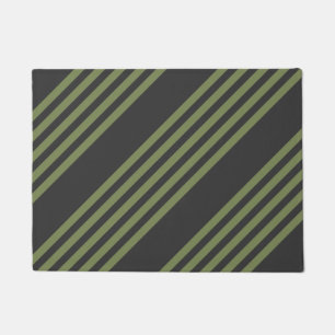 Olive green and charcoal five stripes pattern doormat