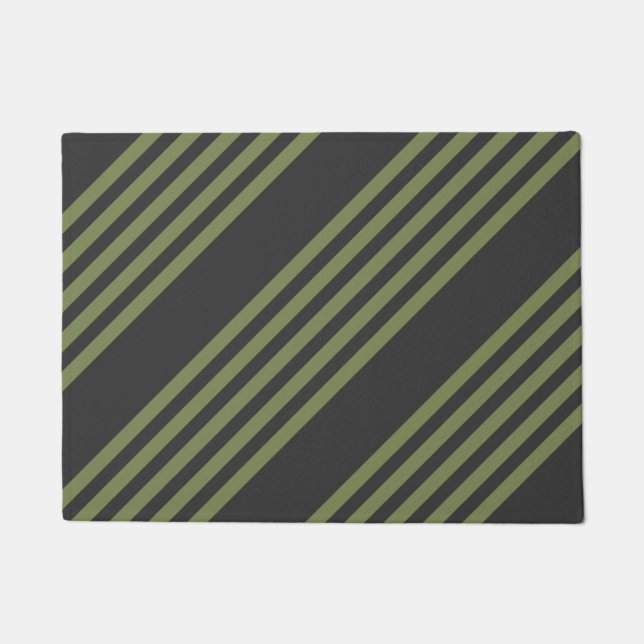 Olive green and charcoal five stripes pattern doormat (Front)