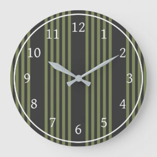 Olive green and charcoal five stripes pattern large clock