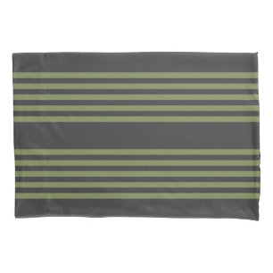 Olive green and charcoal five stripes pattern pillowcase