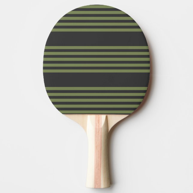 Olive green and charcoal five stripes pattern ping pong paddle (Front)