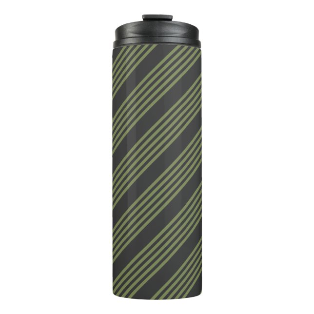 Olive green and charcoal five stripes pattern thermal tumbler (Front)