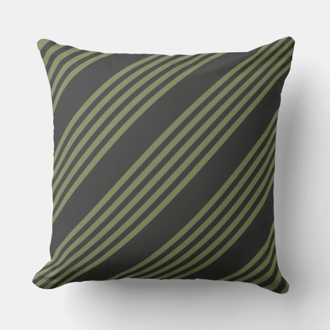 Olive green and charcoal five stripes pattern throw pillow (Front)