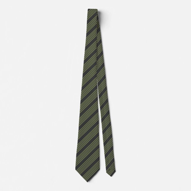 Olive green and charcoal five stripes pattern tie (Front)