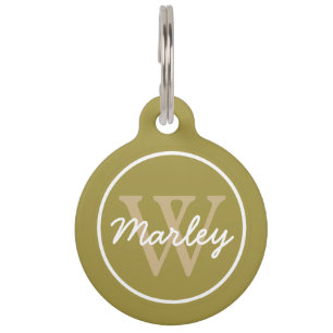 Olive Green and Classic Khaki Monogram Pet Tag