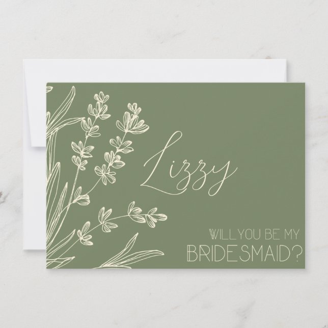 Olive Green and Cream Bridesmaid Proposal Invitation (Front)