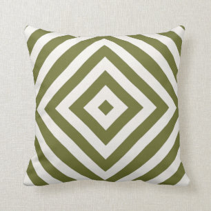 Olive Green and Cream Diamond Geometric Pattern Th Throw Pillow