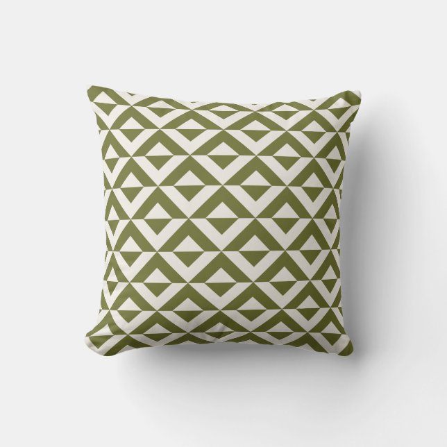 Olive Green and Cream Triangle Geometric Pattern  Throw Pillow (Front)