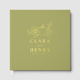 Olive Green and Gold Foil Pumpkin Sunflower Guest Book