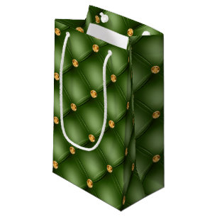 Olive Green and Gold Tufted Small Gift Bag