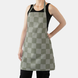 Olive Green and Grey Chequered Pattern Design Apron