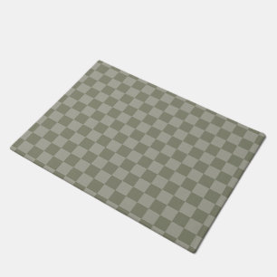 Olive Green and Grey Chequered Pattern Design Doormat