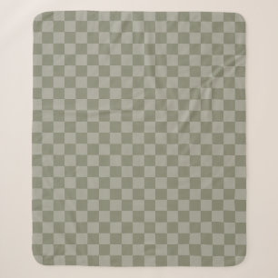 Olive Green and Grey Chequered Pattern Design Sherpa Blanket