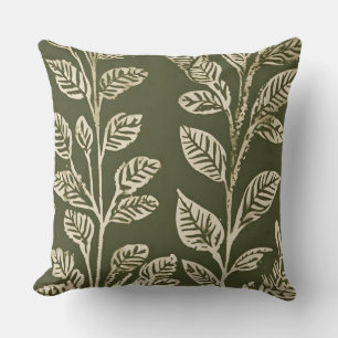Olive Green and Ivory Simple Botanical Print Throw Pillow