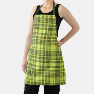 Olive Green and Lime Yellow Plaid Tartan Apron