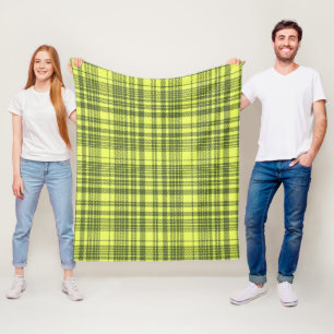 Olive Green and Lime Yellow Plaid Tartan Fleece Blanket