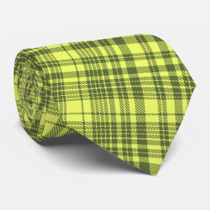 Olive Green and Lime Yellow Plaid Tartan Tie