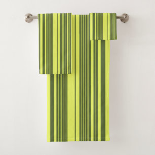 Olive Green and Lime Yellow Stripes  Bath Towel Set