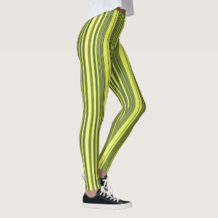 Olive Green and Lime Yellow Stripes Leggings