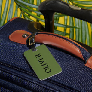 Olive Green and Minimalist Black Name   Luggage Tag