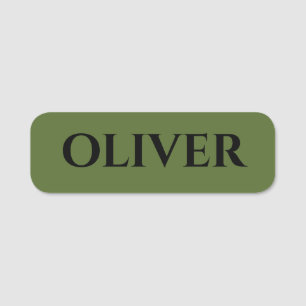 Olive Green and Minimalist Black Name   Name Tag