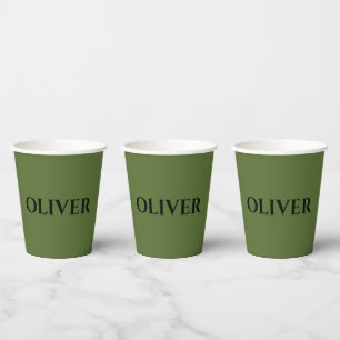 Olive Green and Minimalist Black Name   Paper Cups