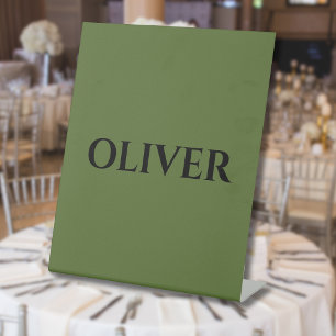 Olive Green and Minimalist Black Name Pedestal Sign