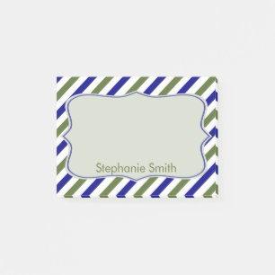 Olive Green and Navy Blue Oblique Stripes Pattern Post-it Notes