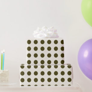 Olive Green and Old Lace Polka Dot Pattern Wrapping Paper