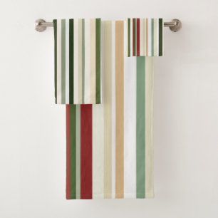 Olive, green and red Stripes Bath Towel Set