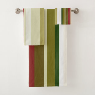 Olive, green and red Stripes Bath Towel Set