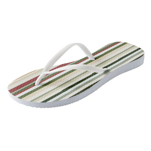 Olive, green and red Stripes Flip Flops (Angled)