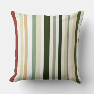Olive, green and red Stripes Throw Pillow