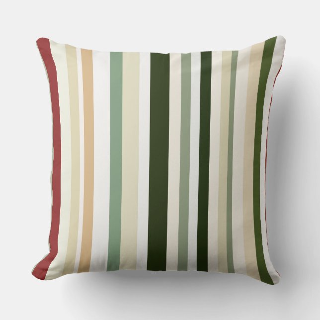 Olive, green and red Stripes Throw Pillow (Front)