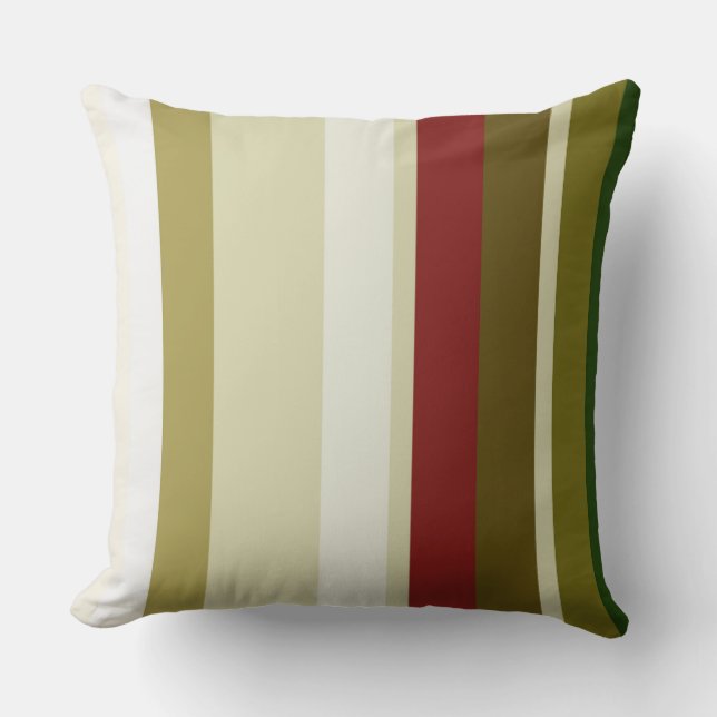Olive, green and red Stripes Throw Pillow (Front)