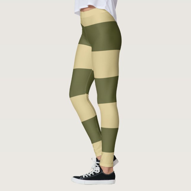 Olive Green and Tan Stripes Leggings (Left)