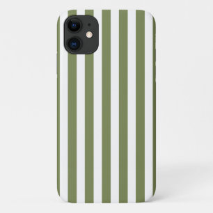 Olive green and white candy stripes iPhone 11 case