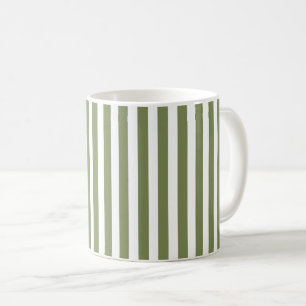 Olive green and white candy stripes coffee mug