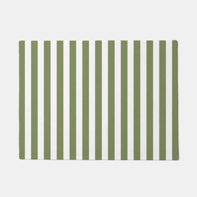 Olive green and white candy stripes doormat (Front)