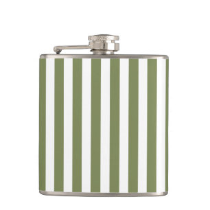 Olive green and white candy stripes hip flask