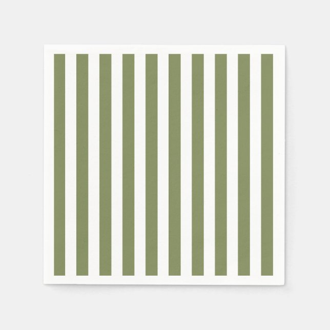 Olive green and white candy stripes napkin (Front)