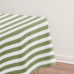 Olive green and white candy stripes tablecloth