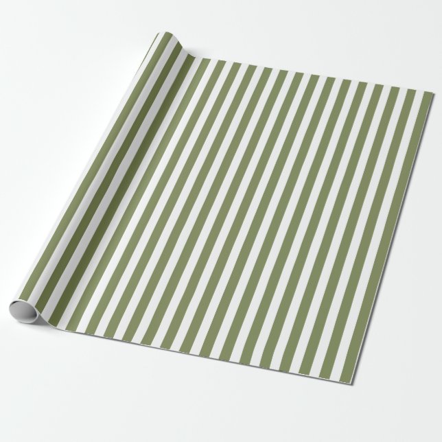 Olive green and white candy stripes wrapping paper (Unrolled)