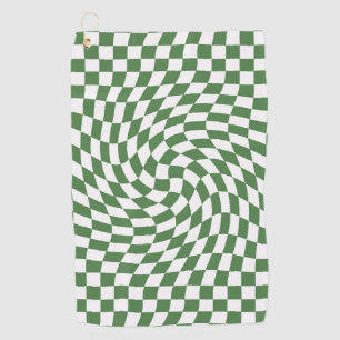Olive Green and White checkered pattern wave Golf Towel